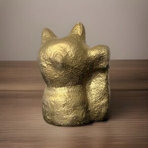 Gold Tone Cat Sculpture Textured Decor Kitty Modern Minimalist Abstract Metallic
